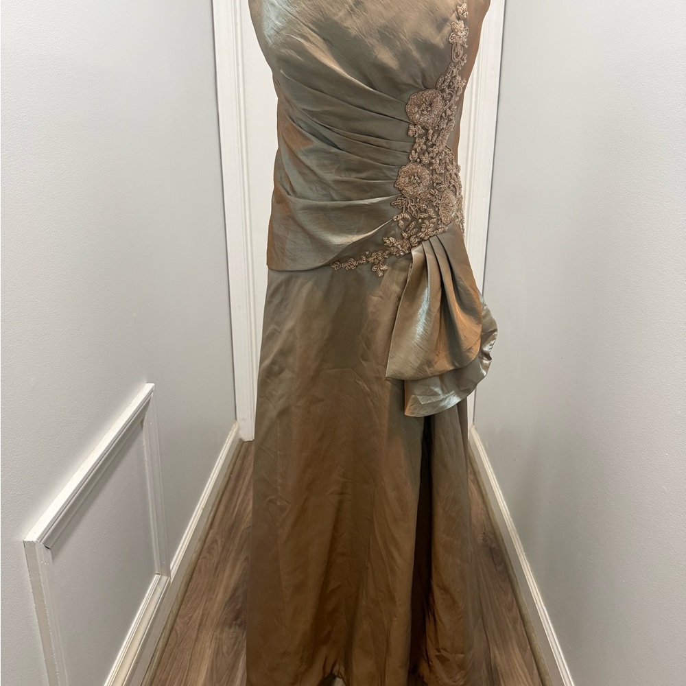 Montage by Mon Cheri Strapless Two-Tone Bronze and Dusty Blue Evening Gown - Picture 5 of 10